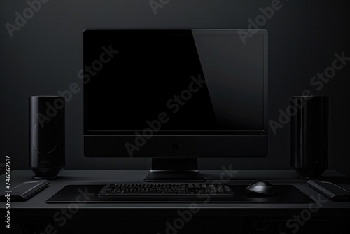 A desktop computer on a desk, suitable for office or home workspace
