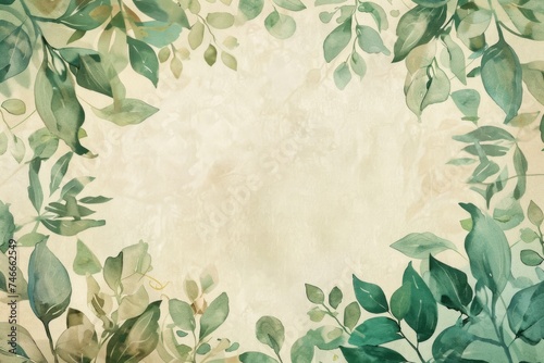 watercolor border in the shape of a wreath with leaves Generative AI