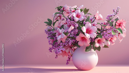 floral bouquet on pink background in the style of ren photo