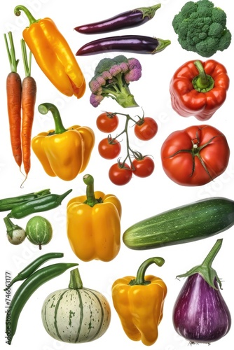 A variety of vegetables displayed on a white background. Suitable for food and nutrition concepts