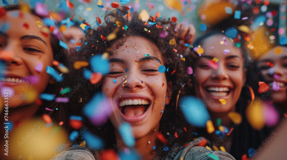 Diverse Delight Smiling People Having Fun in Multiethnic Street Celebration Amidst Confetti Diverse Delight Smiling People Having Fun in Multiethnic Street Celebration Amidst Confetti