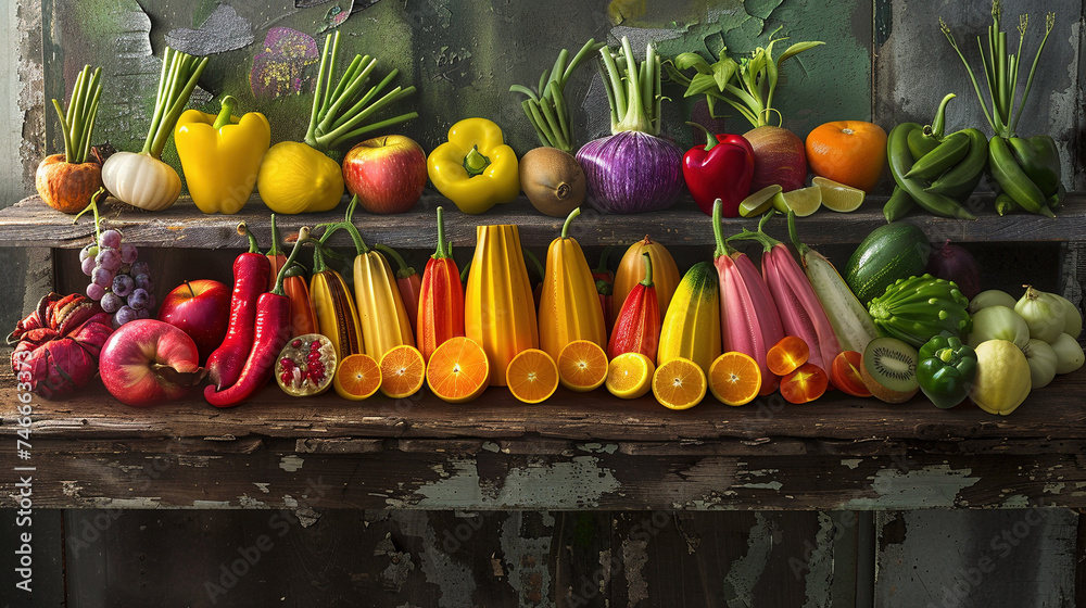 Vibrant Fresh Fruits and Vegetables Display