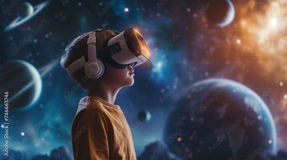 Innovative Learning Child Studies Solar System with VR Technology Innovative Learning Child Studies Solar System with VR Technology