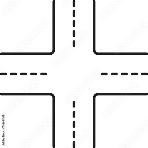 Road intersection line icon, highway traffic route or street roadway, vector pictogram. Roadsign for city navigation map, traffic lane or crossroad intersection for transport route web or app symbol