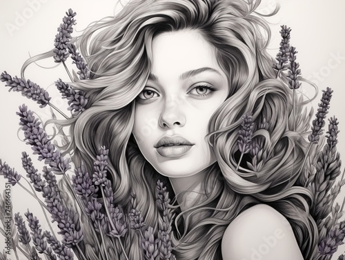 Drawings of Lavender, black and white style photo