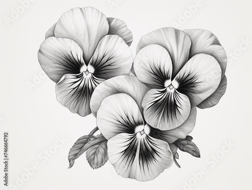 Drawings of Pansies  black and white style