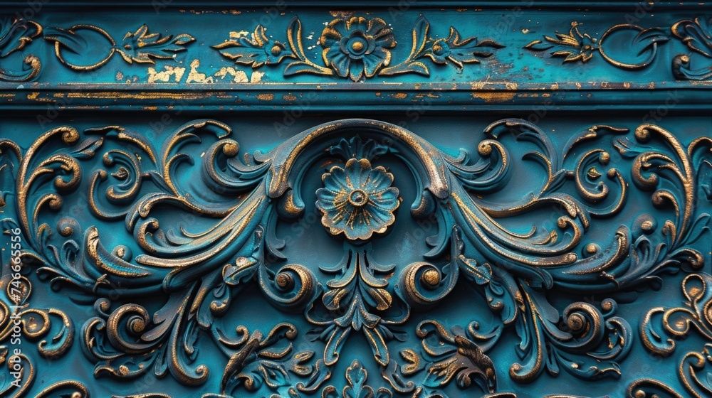 Close-up of a metal door with intricate decorations, suitable for architectural projects