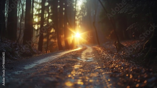 Sunlight filtering through dense woodland, ideal for nature-themed designs © Fotograf