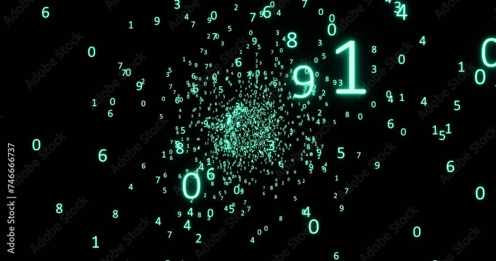 Animation of numbers flying in the digital space.