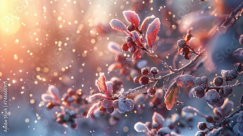 Close up of a plant covered in frost. Perfect for winter-themed designs