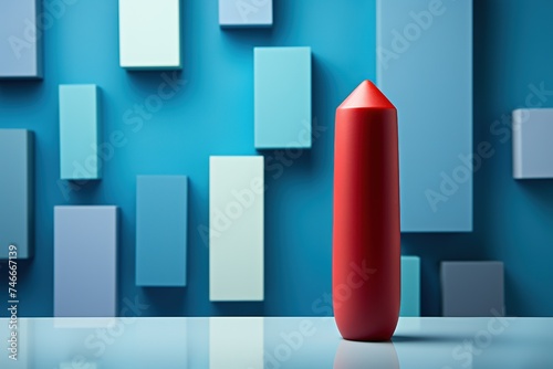 a stick up of an exclamation with a piece of paper, in the style of light red and azure, geometric shapes & patterns, soft-focus, light azure and yellow, stylish photo
