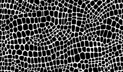Gardinen Tiermuster Crocodile, dinosaur and snake reptile skin pattern of animal leather, vector background. Abstract black and white crocodile or snake skin texture pattern of python, alligator or snakeskin lizard print  © Vector Tradition