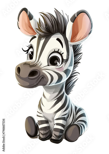Generative AI image of a cartoon zebra with a cute look.