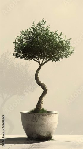 Bonsai Tree in White Pot