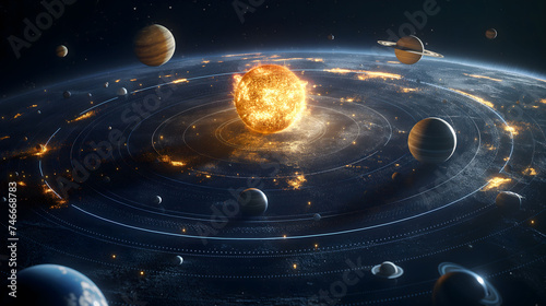Our 3d Solar system with planets in orbits path
 photo