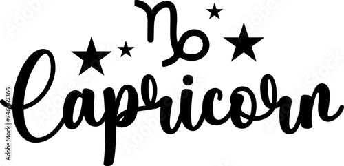 Capricorn Zodiac clip art typography design on plain white transparent isolated background for card, shirt, hoodie, sweatshirt, apparel, tag, mug, icon, poster or badge