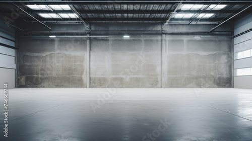 A large empty warehouse with concrete walls. Suitable for industrial concepts