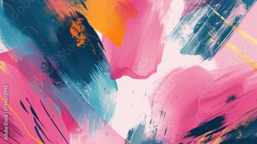 Colorful abstract painting with pink, blue, and yellow tones. Suitable for art and design projects