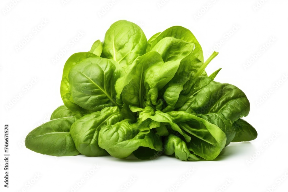 A pile of spinach leaves on a clean white background. Perfect for healthy eating concept A pile of spinach leaves on a clean white background. Perfect for healthy eating concept