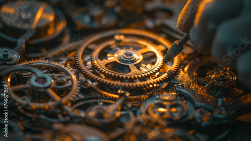 Antique clockwork gears in intricate mechanical detail.