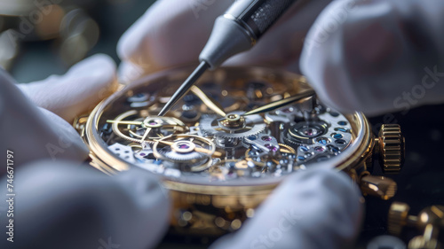 Antique watchmaker repairing broken pocket watch.