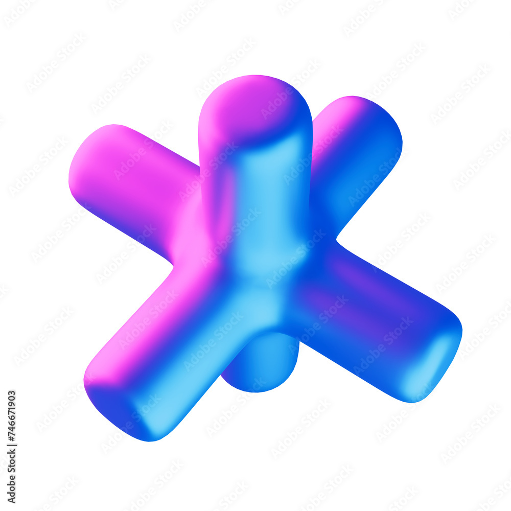 Iridescent 3D Neon Metalic Cross Tubes Object 