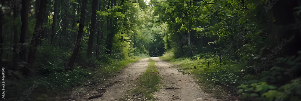 Obraz premium front view of a dirt road in the middle of a forest 