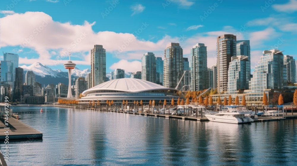 Fototapeta premium Urban skyline seen from a distance, ideal for travel websites