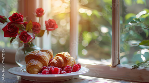 French croissant served on a plate for breakfast.
