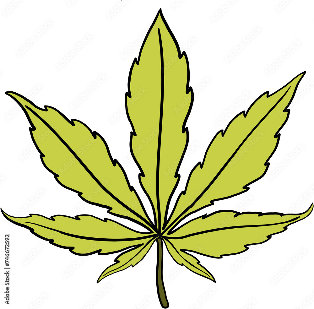 simplicity cannabis leaf freehand drawing