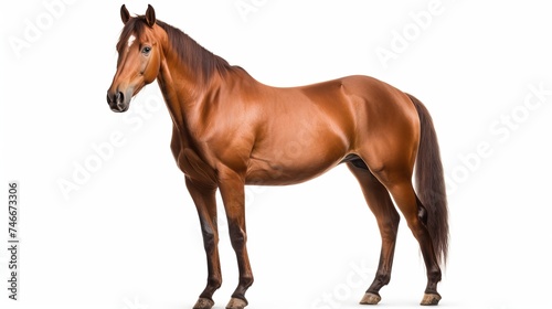 Bay big horse isolated on white background