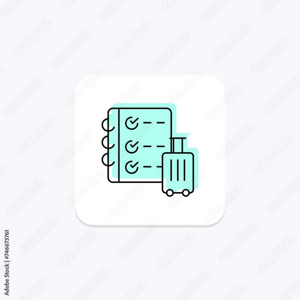 Fototapeta premium Packing List icon, packing lists, travel packing, packing for travel, vacation packing color shadow thinline icon, editable vector icon, pixel perfect, illustrator ai file