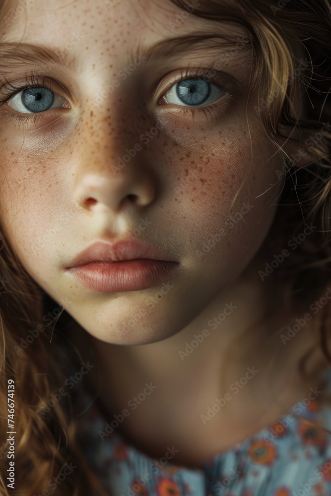 Close up of a young girl with freckles. Suitable for beauty and skincare concepts Close up of a young girl with freckles. Suitable for beauty and skincare concepts