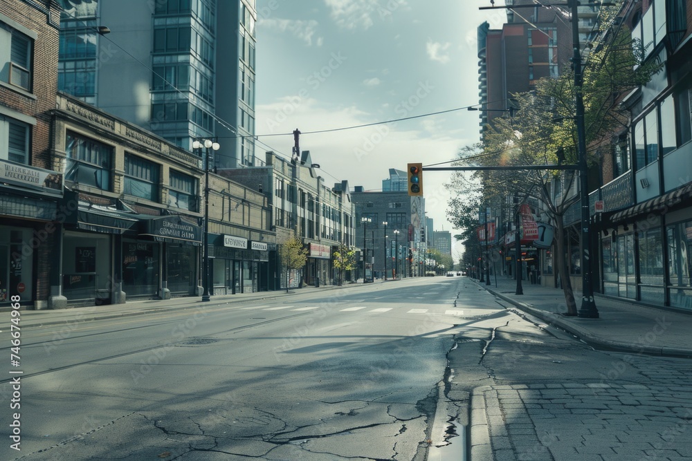 City street with buildings and a street light. Suitable for urban landscapes City street with buildings and a street light. Suitable for urban landscapes