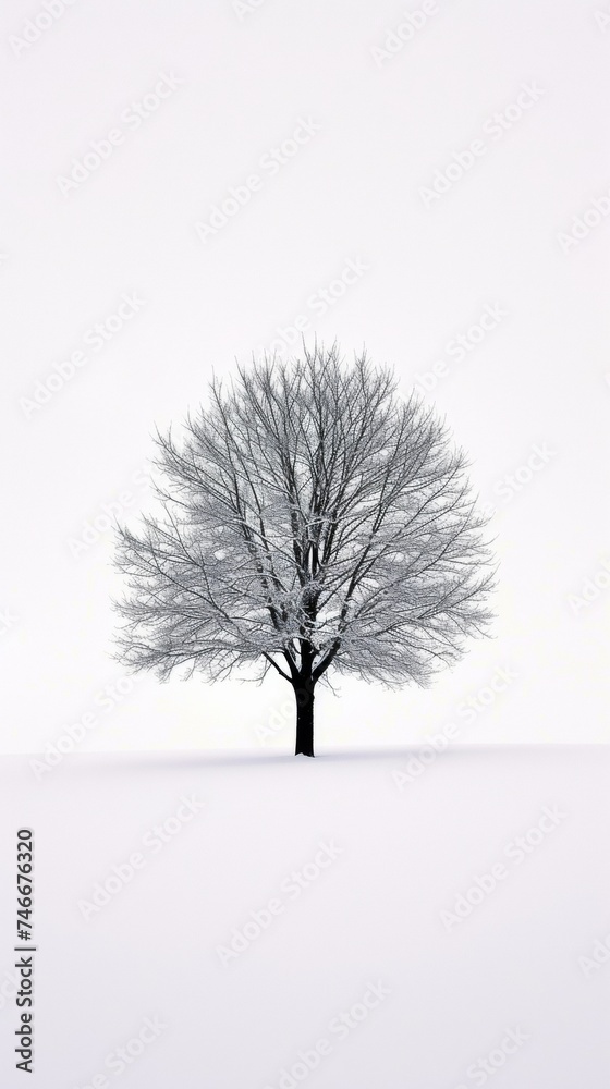Fototapeta premium Lone Tree Standing in Snowy Field
