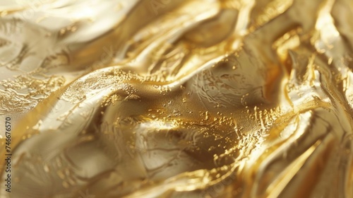 A detailed view of a shiny gold fabric, perfect for luxury and fashion concepts