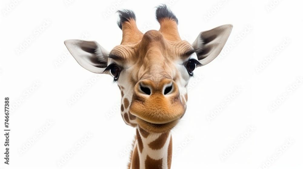 Close-up of a Funny Giraffe on a white background