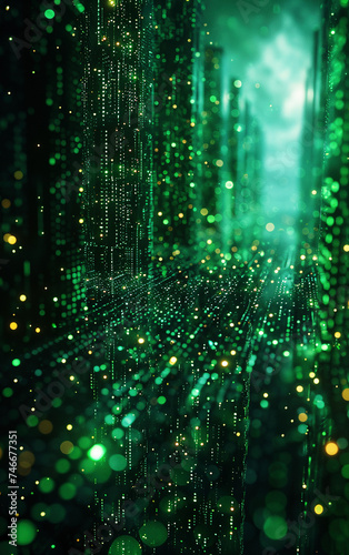 Futuristic Digital Data Stream with Green Matrix-Style Code Effect © swissa