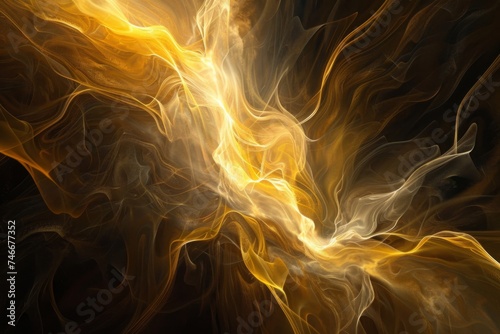 smoke rising from a gold flame on a dark background Generative AI