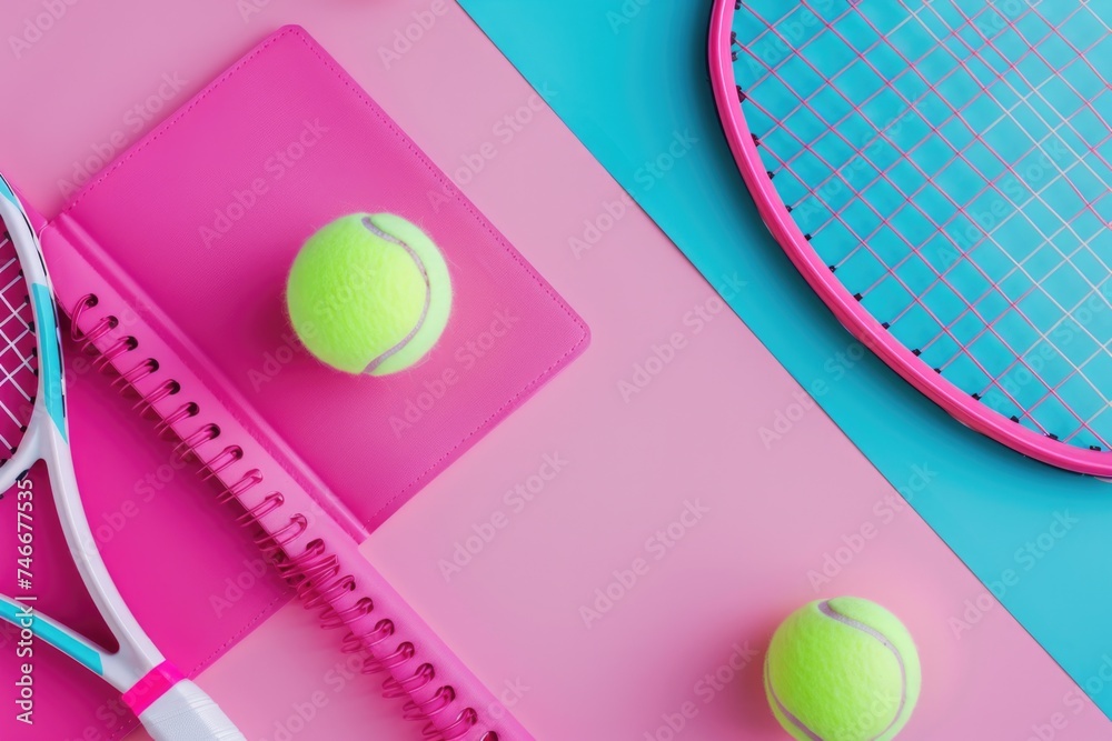 Tennis equipment on vibrant background, ideal for sports designs