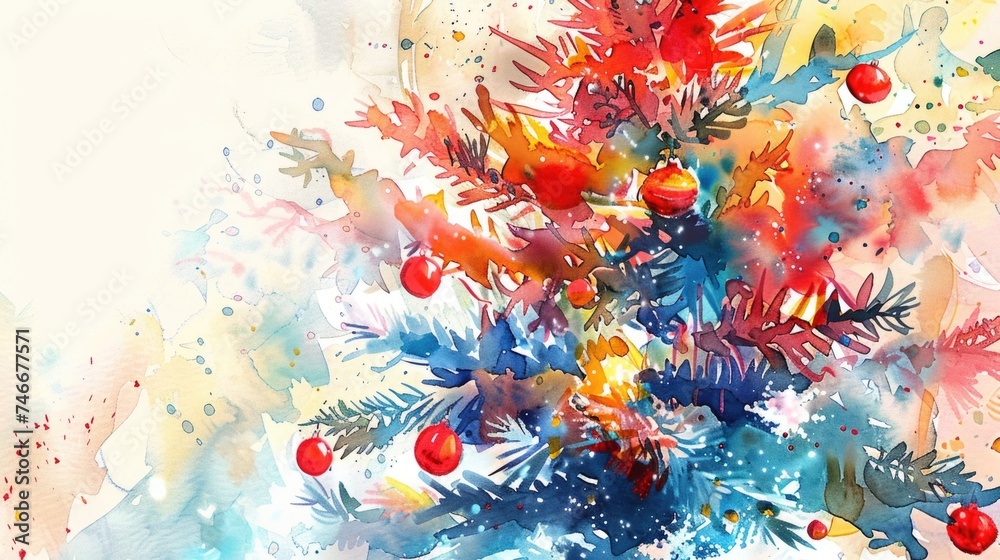 Festive watercolor painting of a Christmas tree. Perfect for holiday designs