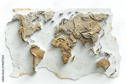 Detailed world map on a piece of paper, suitable for educational and travel purposes