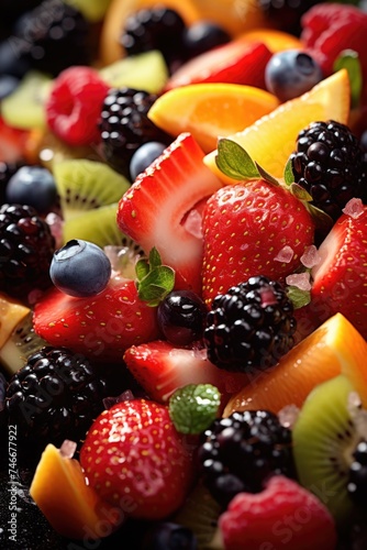 A vibrant bowl of assorted fresh fruits. Great for healthy eating concepts