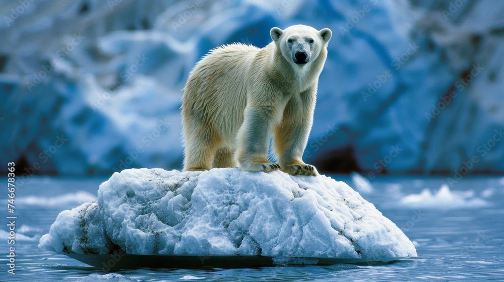 ours polaire isolé sur un petit iceberg à la dérive - obrazy, fototapety, plakaty 