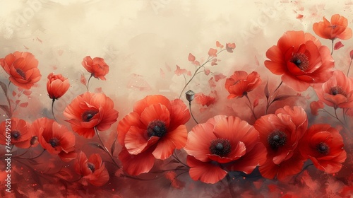 Red Flowers on White Background