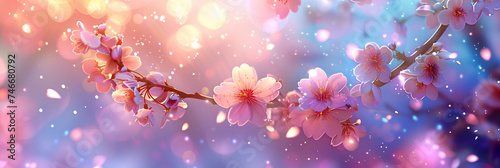 Ethereal Cherry Blossoms Aglow with Radiant Bokeh Lights