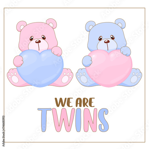 vector illustration of twins teddy bears