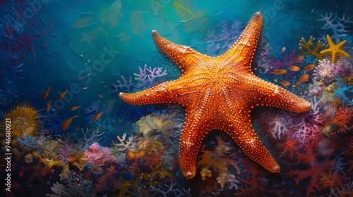 Starfish on Coral Reef Painting © cac_tus