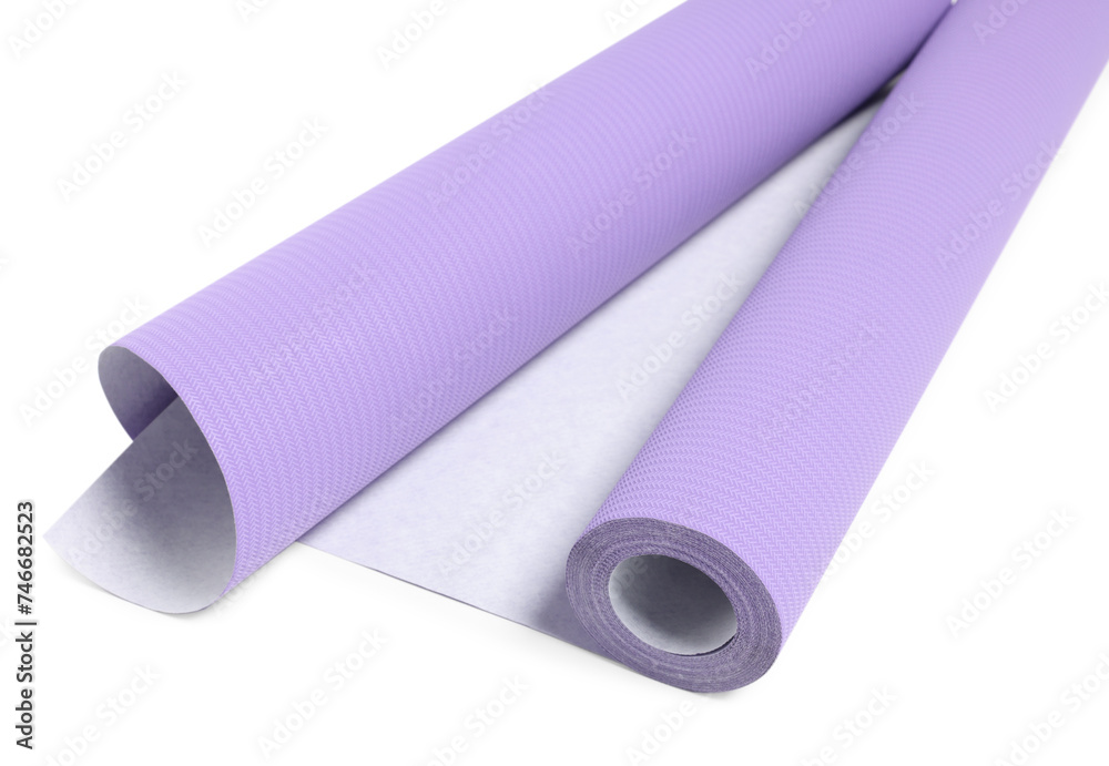 One violet wallpaper roll isolated on white One violet wallpaper roll isolated on white