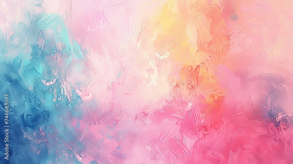Abstract Painting Featuring Blue, Pink, and Yellow